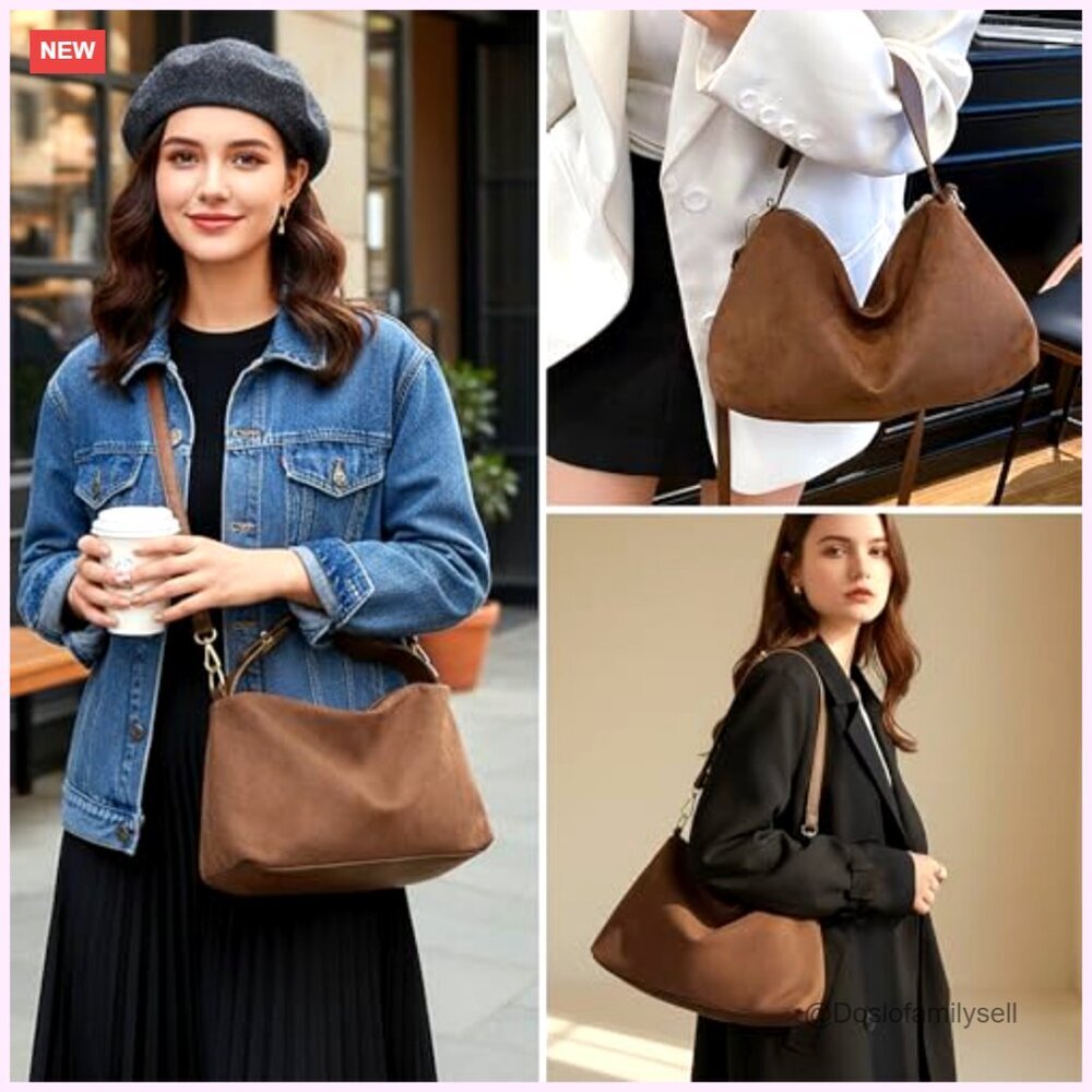 Suede Crossbody Bag Adjustable Strap Shoulder Tote Handbag - Picture 2 of 7